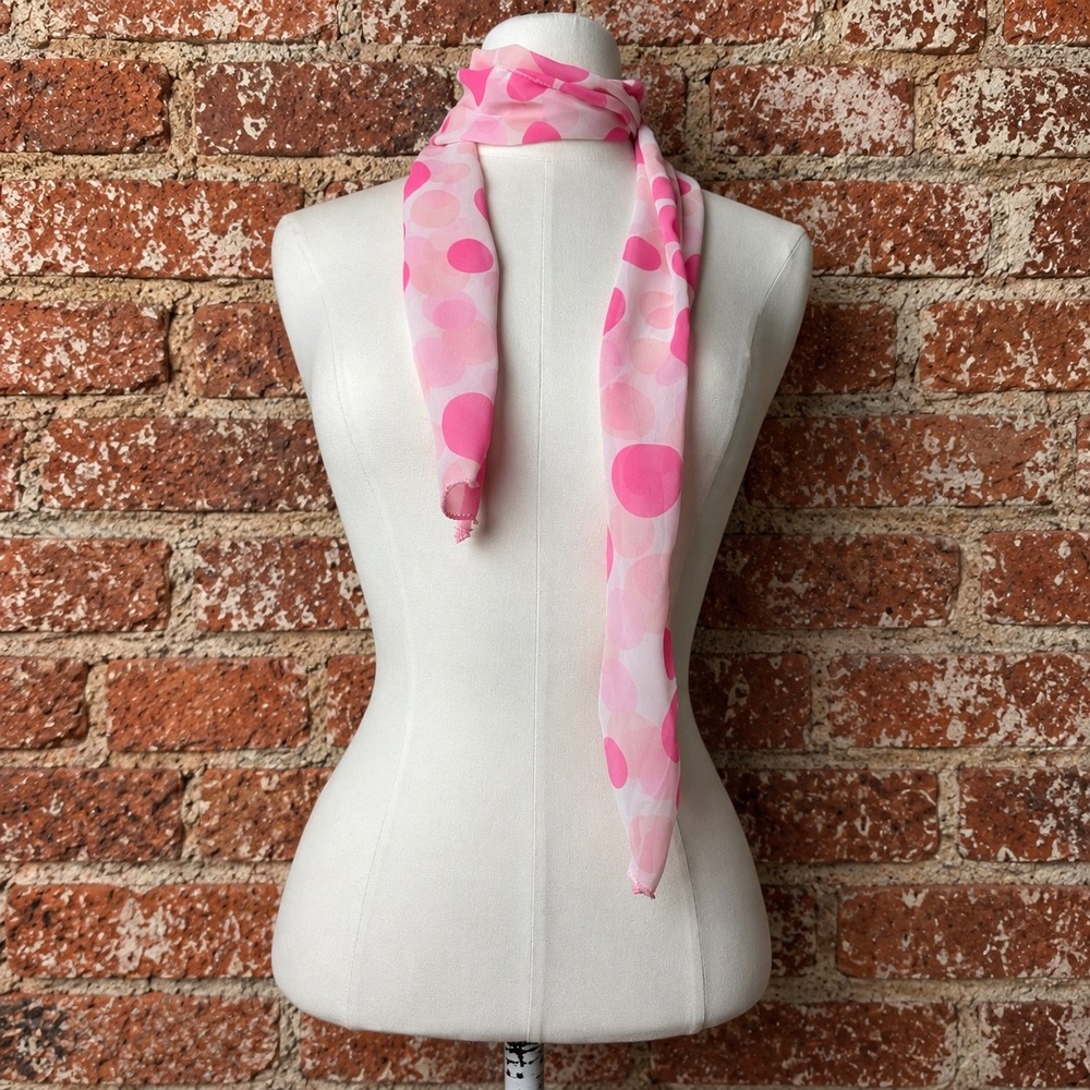 VTG Y2K Pink Polka Dot Sheer Skinny Scarf Retro 2000s Layering Coquette Mod